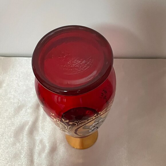 Vintage Venetian Glass Decanter 6 Glasses Set Red Gold - Picture 6 of 8